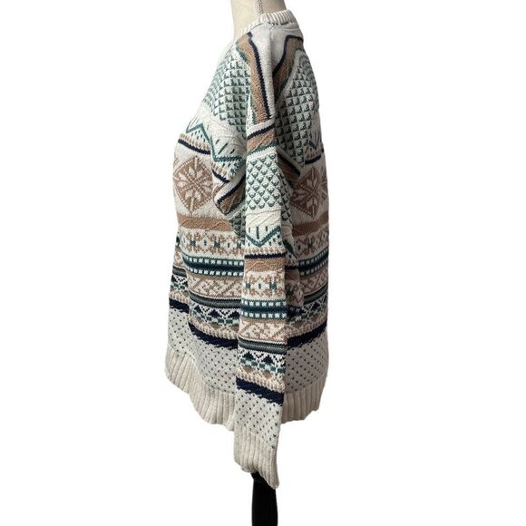 John Weitz Creak Brown Blue Crew Neck Knitted Tribal Sweater 100% cotton size M - Picture 8 of 9